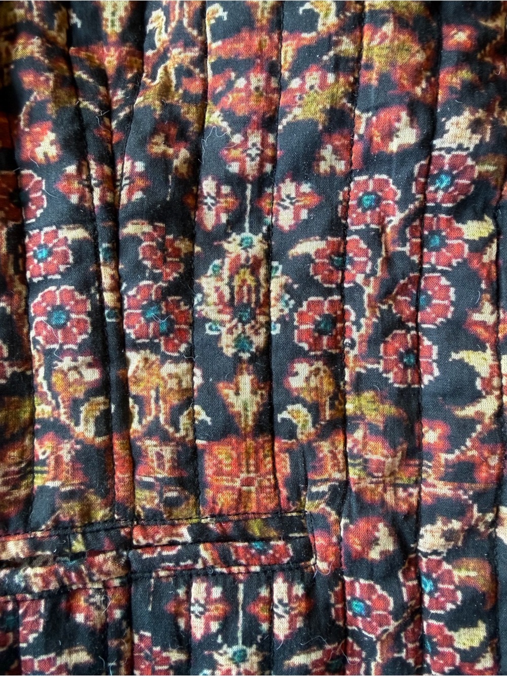 Quilted Floral Button Front Vest - Black with Red Floral - Picture 2 of 3